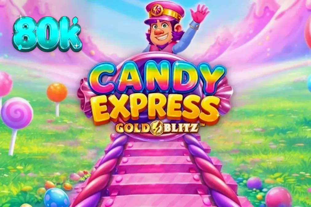 Interface colorida e vibrante do slot Candy Express Gold Blitz com doces e locomotiva